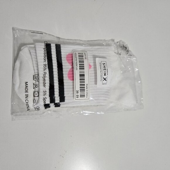 Shein Sport Striped Eye Pattern Casual Mid-Calf Sock in White - Size US 6-8 - Picture 2 of 5